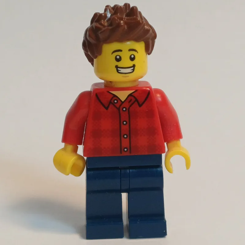 Red Torso, Dark Blue Legs, Reddish Brown Hair — minifigurine LEGO | Brick Broker