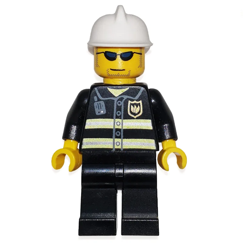 Fireman, Black Fire Jacket with Reflective St… — minifigurine LEGO | Brick Broker