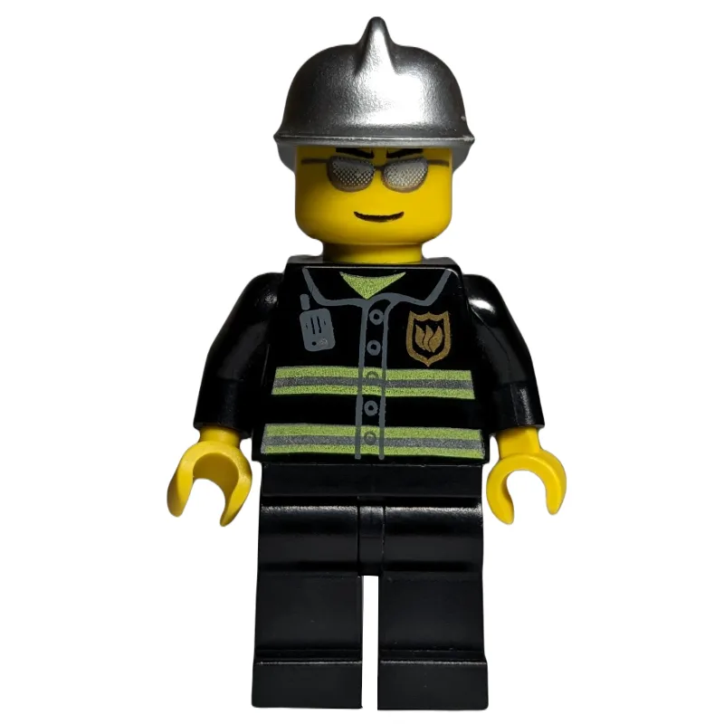 Fireman, Black Fire Jacket with Reflective St… — minifigurine LEGO | Brick Broker