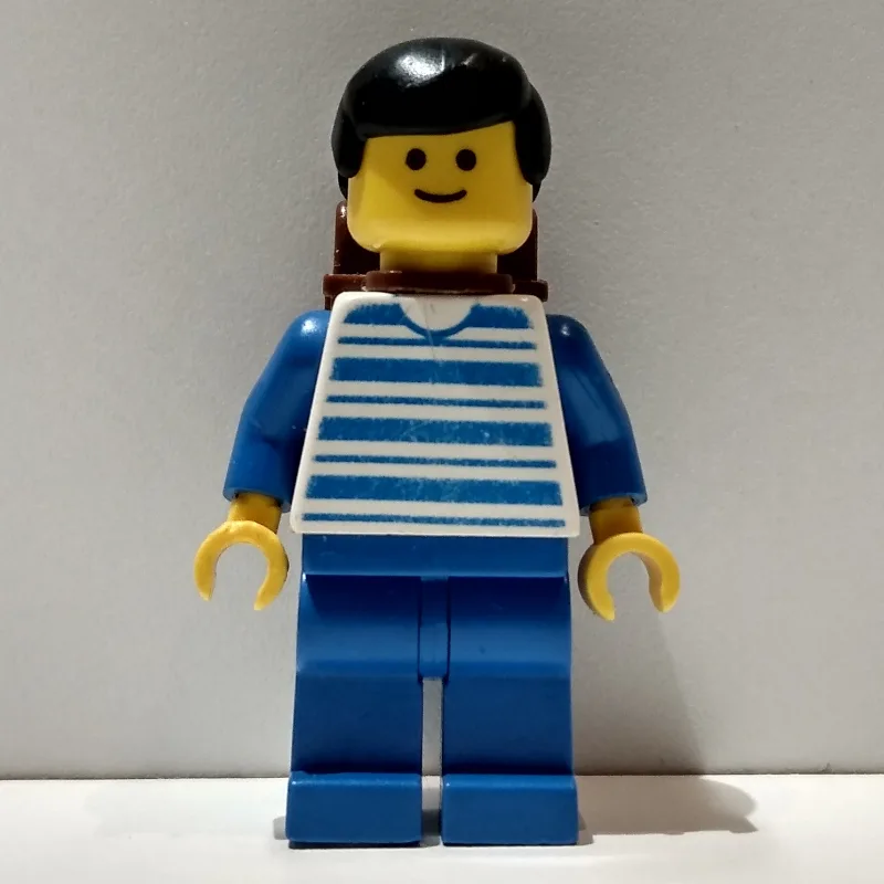 Man - Blue/White Striped Torso, Blue Legs, Br… — minifigurine LEGO | Brick Broker
