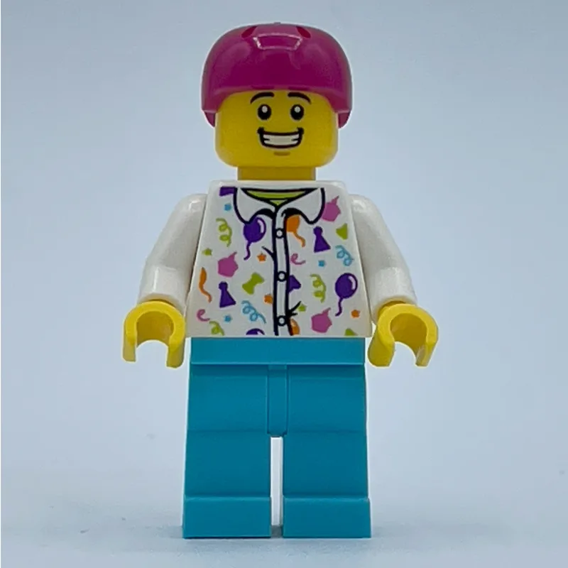 Man, White Shirt with Balloons, Medium Azure… — minifigurine LEGO | Brick Broker