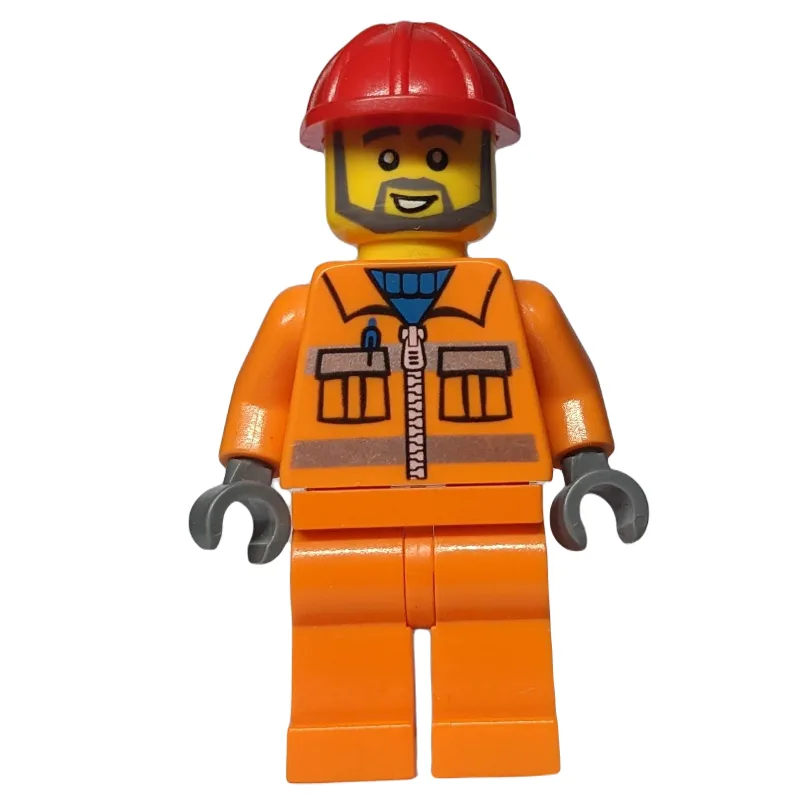 Construction Worker in Orange Jacket with Zip… — minifigurine LEGO | Brick Broker