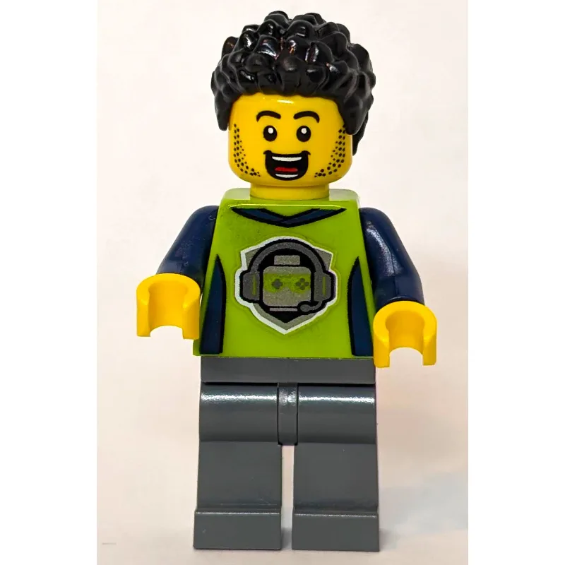 Man, Lime Jacket, Dark Bluish Gray Legs, Blac… — minifigurine LEGO | Brick Broker