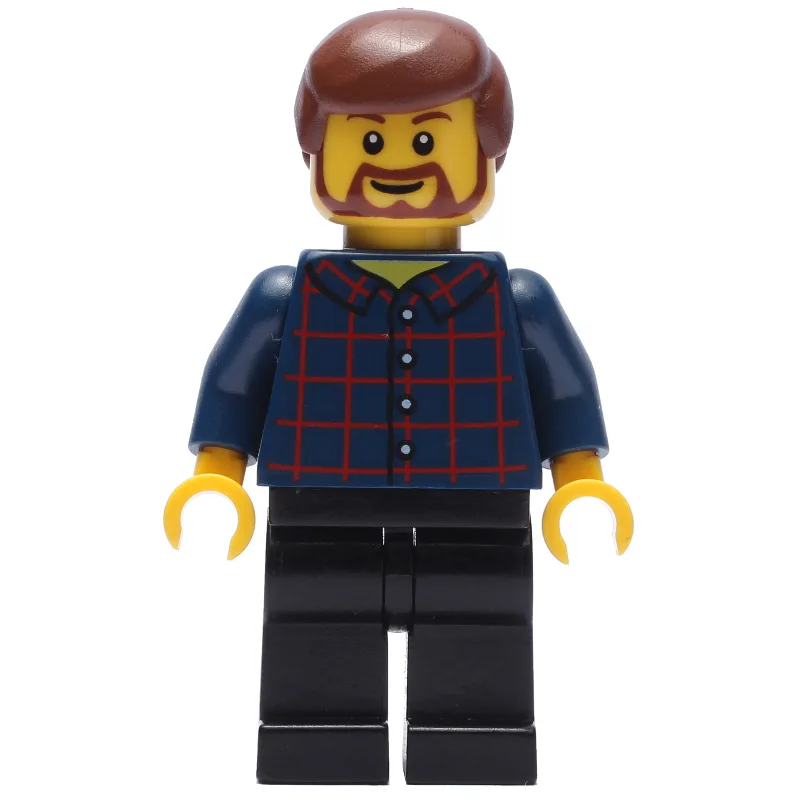 Man, Dark Blue Plaid Shirt, Black Legs, Beard — minifigurine LEGO | Brick Broker