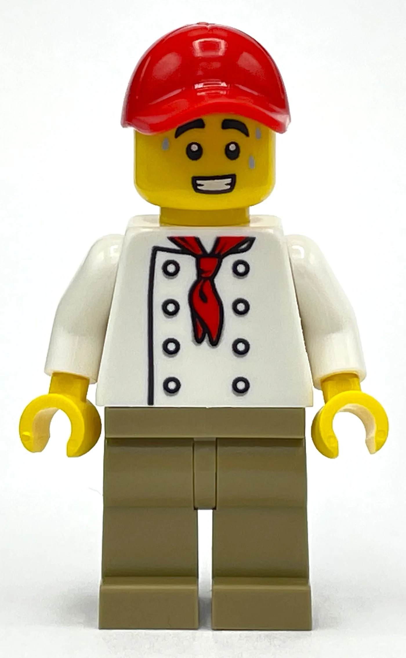 Chef, White Torso, Dark Tan Legs, Red Cap — minifigurine LEGO | Brick Broker