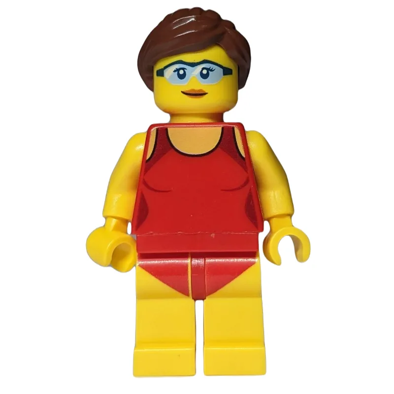 Woman, Red Swimsuit, Reddish Brown Hair, Safe… — minifigurine LEGO | Brick Broker