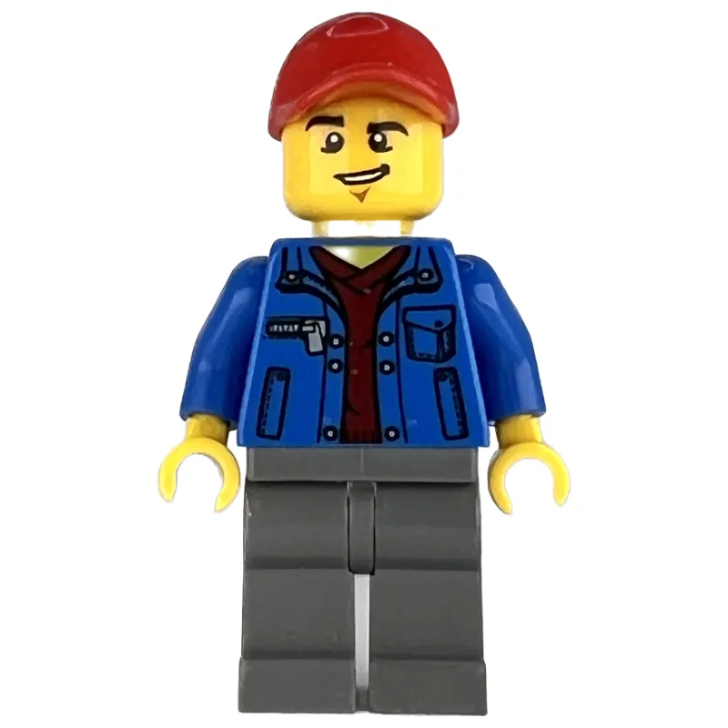 Man, Open Blue Jacket over Dark Red Shirt, Da… — minifigurine LEGO | Brick Broker