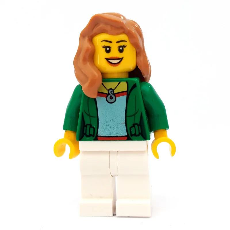 Woman, Open Green Jacket with Necklace, Mediu… — minifigurine LEGO | Brick Broker