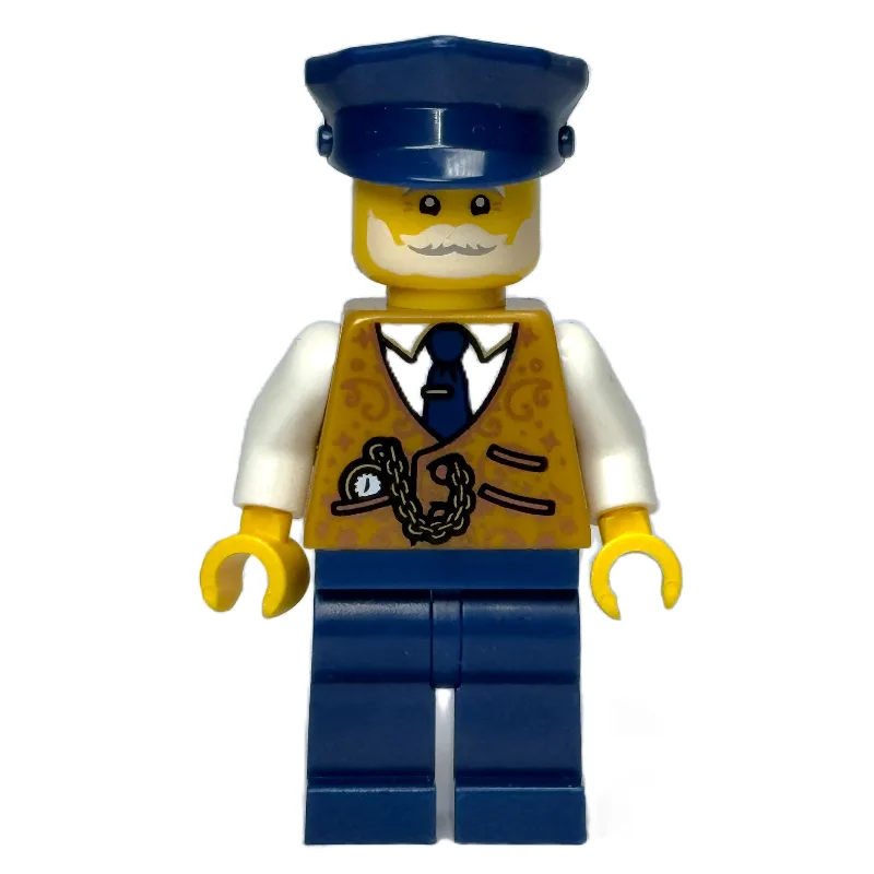 Conductor, Pearl Gold Torso, Dark Blue Legs,… — minifigurine LEGO | Brick Broker