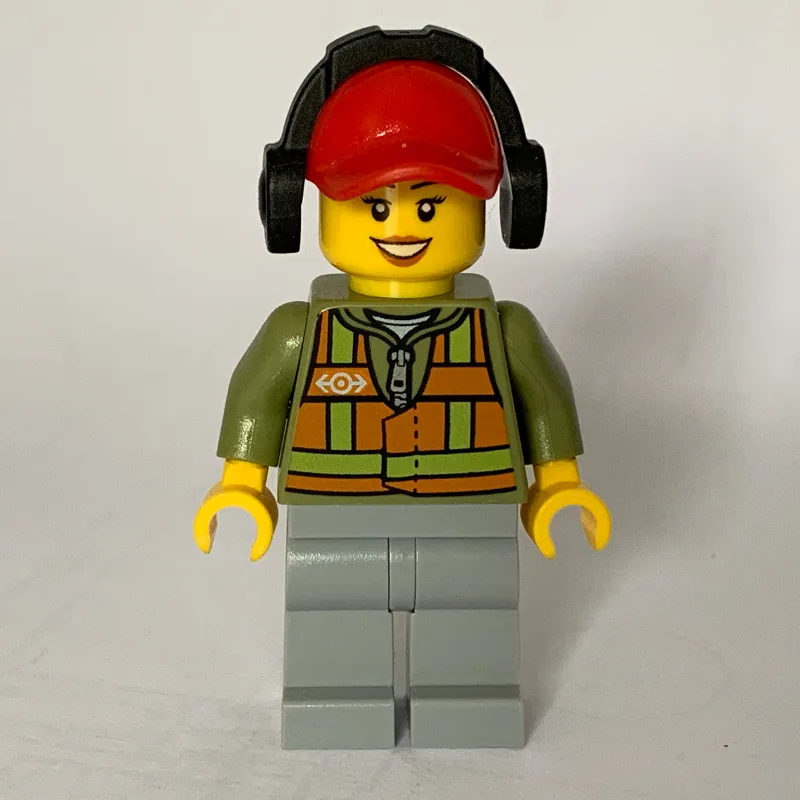 Train Worker, Woman, Orange Safety Vest with… — minifigurine LEGO | Brick Broker