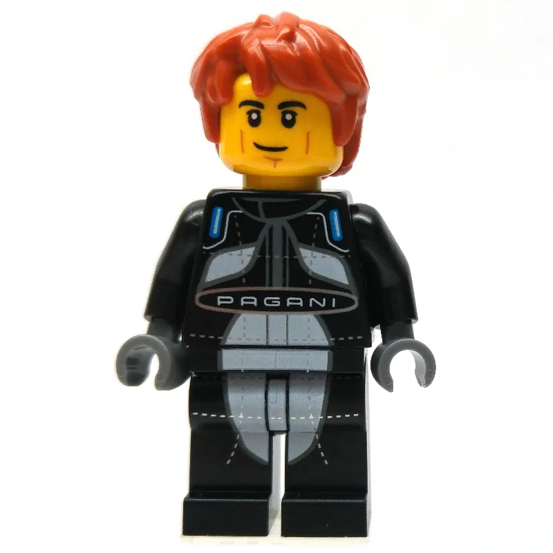Race Driver - Black Torso, Black Legs, Dark O… — minifigurine LEGO | Brick Broker