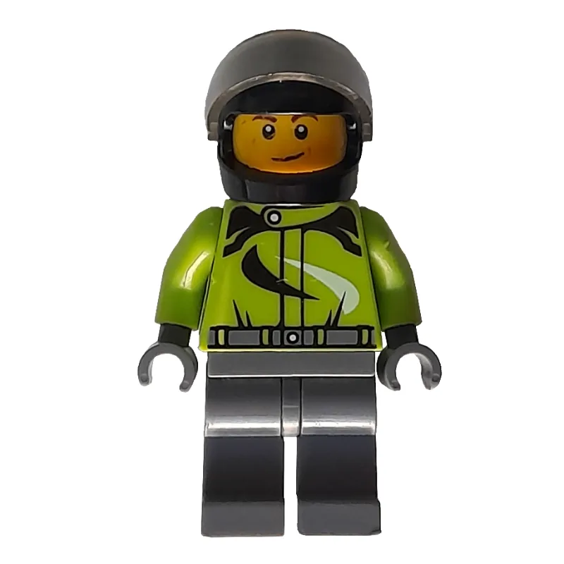 Racer, Lime Jacket, Dark Bluish Gray Legs, Bl… — minifigurine LEGO | Brick Broker