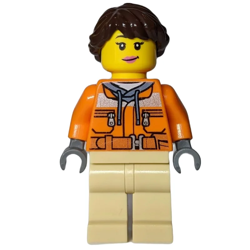 Orange Torso, Tan Legs, Dark Brown Hair — minifigurine LEGO | Brick Broker