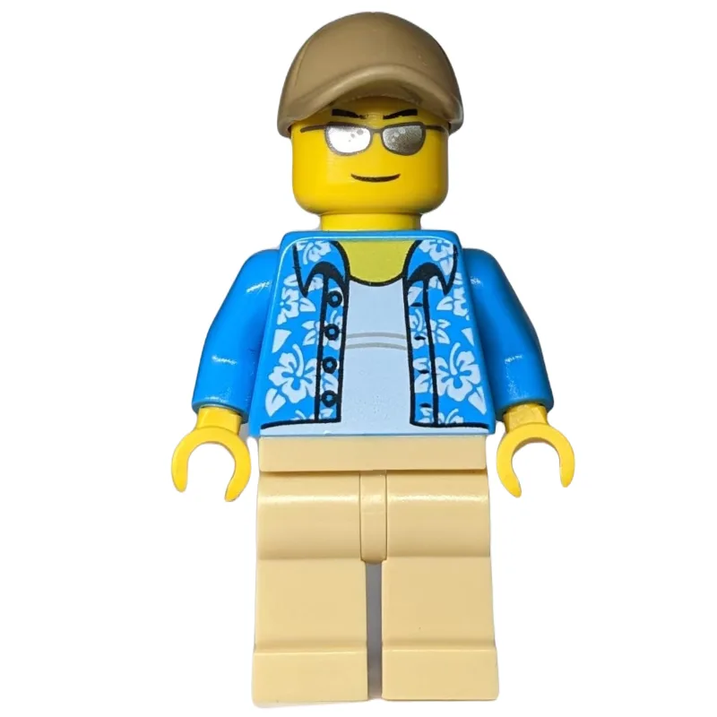 Man, Open Dark Azure Hawaiian Shirt, Tan Legs… — minifigurine LEGO | Brick Broker