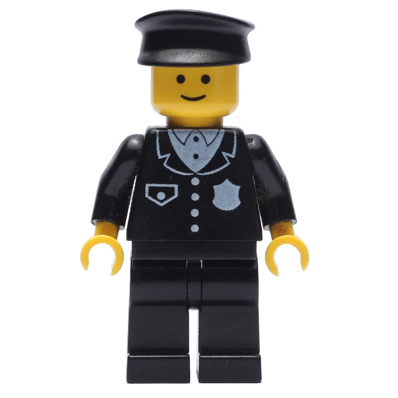 Policeman, Black Suit with Badge, Black Hat — minifigurine LEGO | Brick Broker