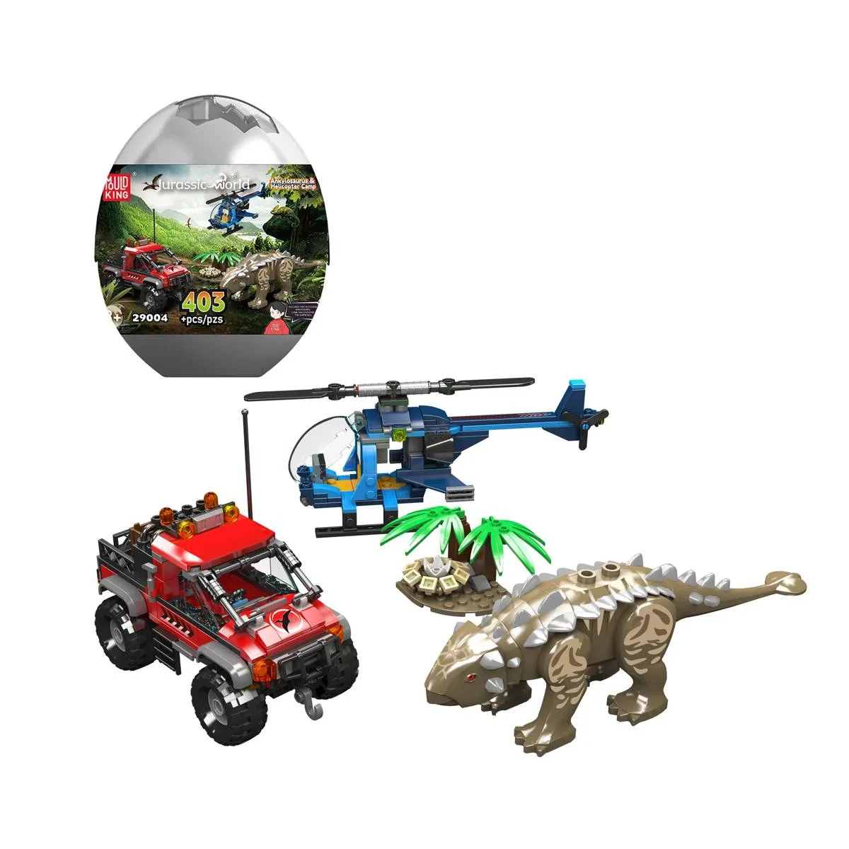 Mould King Hélicoptère Ankylosaurus & Camping tout-terrain 4x4 de dinosaure (MOU-29004) - prix | Brick Broker