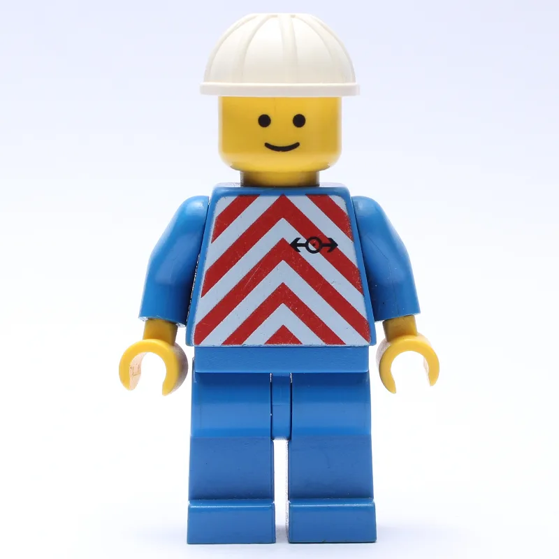 Train Worker - Red Vest, Blue Legs, White Hel… — minifigurine LEGO | Brick Broker