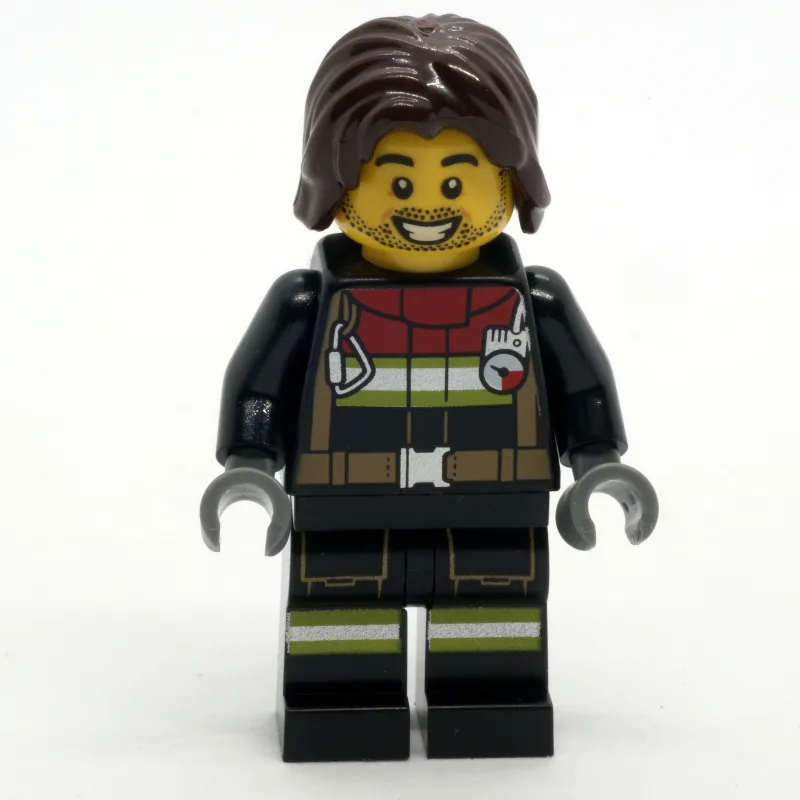 Firefighter, Black Fire Suit, Dark Brown Hair… — minifigurine LEGO | Brick Broker