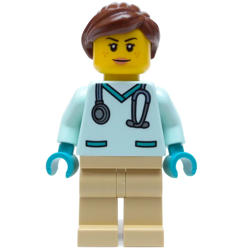Vet, Light Aqua Shirt, Tan Legs, Reddish Brow… — minifigurine LEGO | Brick Broker