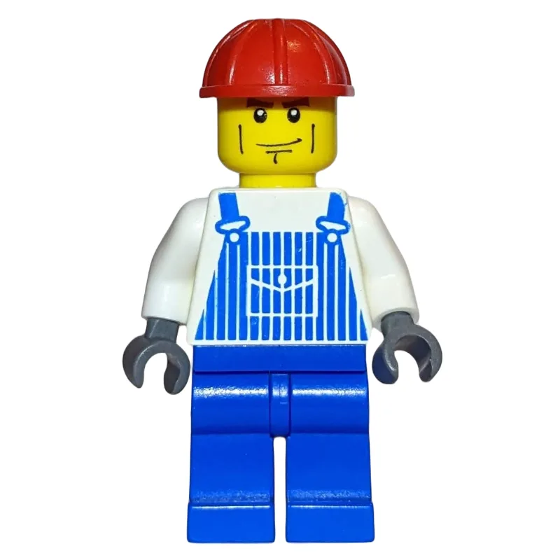 Construction Worker, White and Blue Overalls,… — minifigurine LEGO | Brick Broker