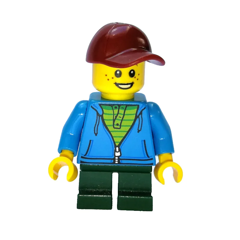 Boy, Open Dark Azure Hoodie with Zipper, Shor… — minifigurine LEGO | Brick Broker