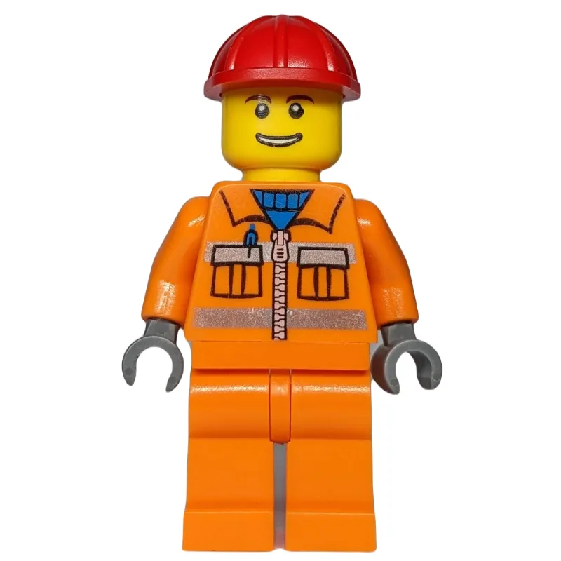 Construction Worker, Orange Jacket with Zippe… — minifigurine LEGO | Brick Broker