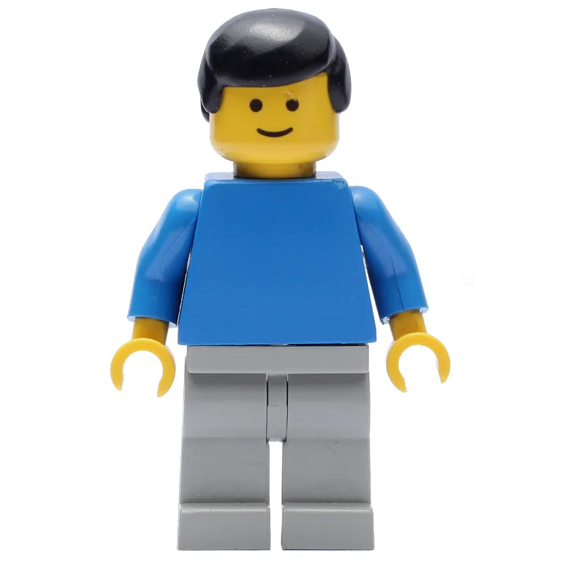 Man - Blue Torso, Light grey Legs, Black Hair — minifigurine LEGO | Brick Broker