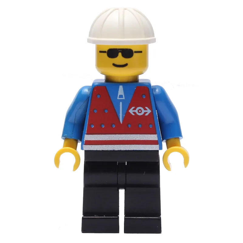 Train Worker - Red Vest, Black Legs, White He… — minifigurine LEGO | Brick Broker