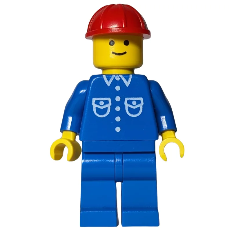 Man, Blue Shirt, Blue Legs, Red Hard Hat — minifigurine LEGO | Brick Broker