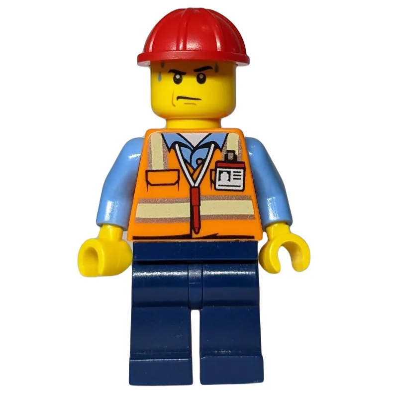 Man, Orange Safety Vest, Dark Blue Legs, Red… — minifigurine LEGO | Brick Broker