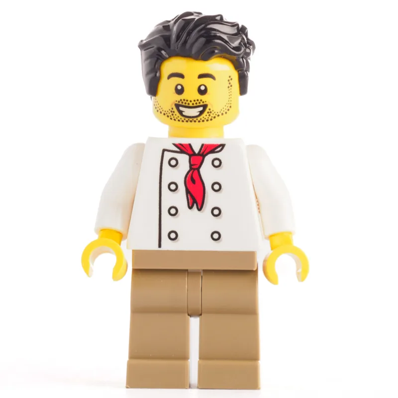 Chef - White Torso, Dark Tan Legs, Black Hair — minifigurine LEGO | Brick Broker