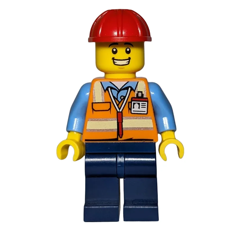 Construction Worker - Orange Torso, Dark Blue… — minifigurine LEGO | Brick Broker