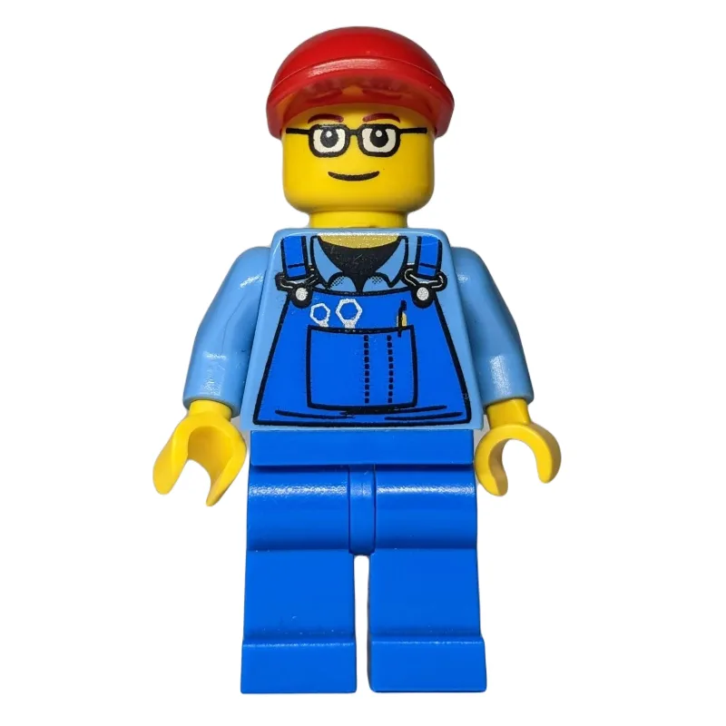 Worker - Medium Blue Torso, Blue Overall, Gla… — minifigurine LEGO | Brick Broker