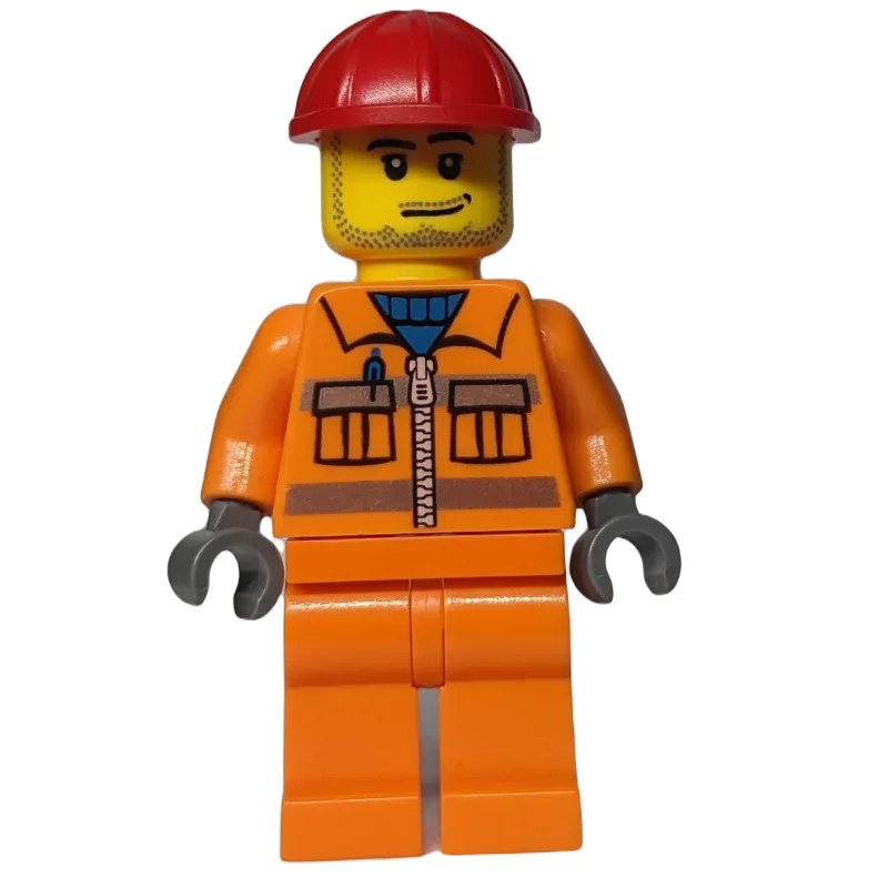 Construction Worker in Orange Jacket with Zip… — minifigurine LEGO | Brick Broker