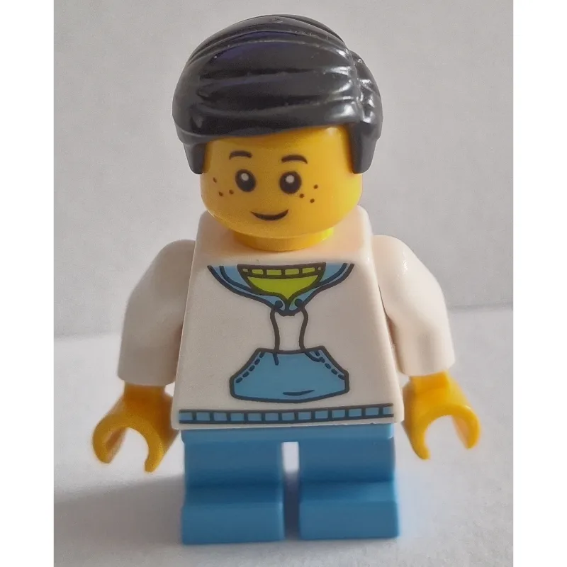 Boy, White and Blue Hoodie, Short Medium Blue… — minifigurine LEGO | Brick Broker