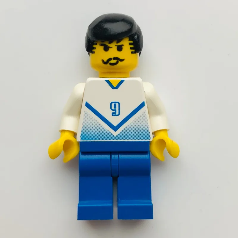 Soccer Player White Torso, Blue Legs #9 — minifigurine LEGO | Brick Broker