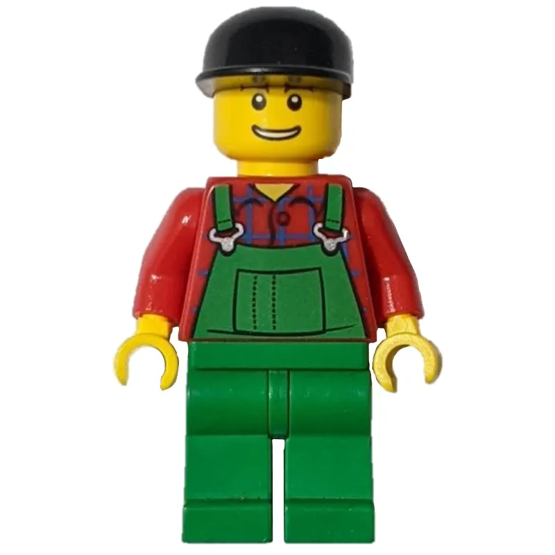 Man, Green Overalls over Red Shirt, Black Cap — minifigurine LEGO | Brick Broker