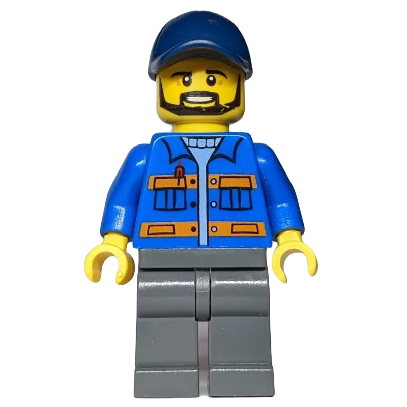 Worker, Blue Jacket with Orange Stripes, Dark… — minifigurine LEGO | Brick Broker