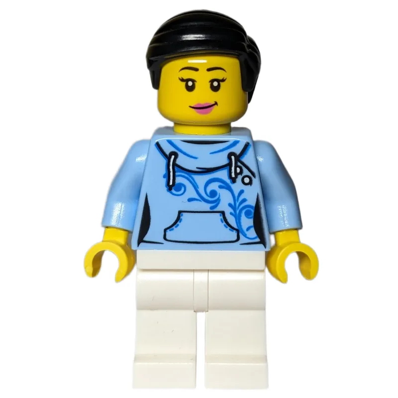 Bright Light Blue Torso, White Legs, Black Ha… — minifigurine LEGO | Brick Broker