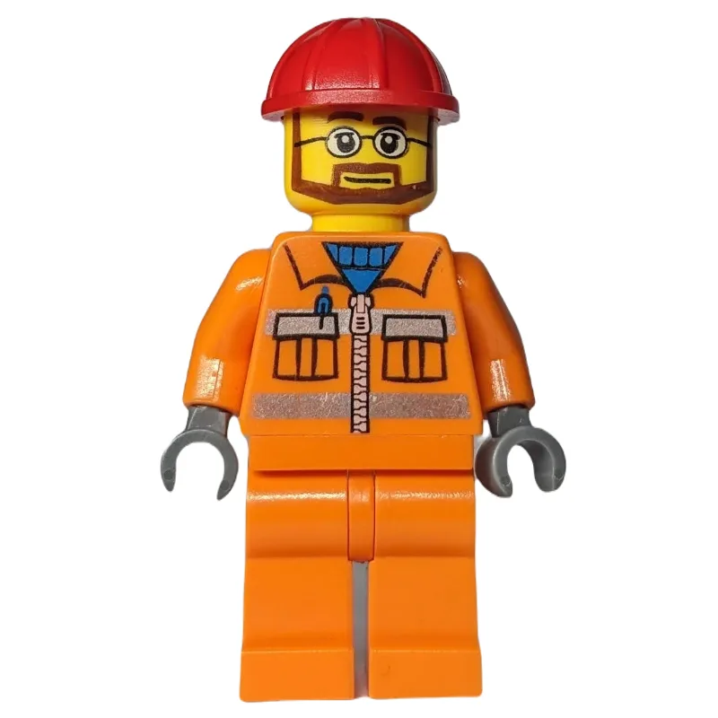 Construction Worker, Orange Jacket with Zippe… — minifigurine LEGO | Brick Broker
