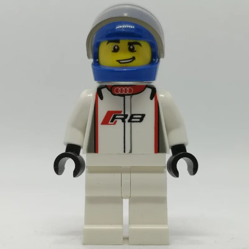 Race Driver, White Torso, White Legs, Blue He… — minifigurine LEGO | Brick Broker
