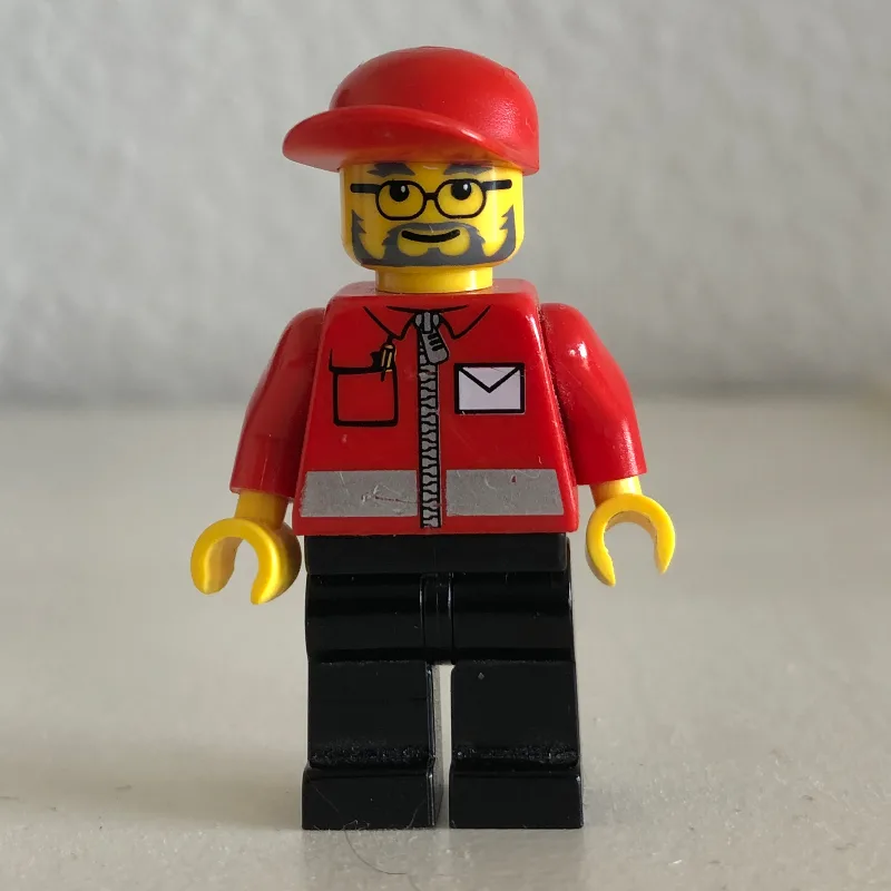 Postal Worker, Red Jacket with Zipper and Let… — minifigurine LEGO | Brick Broker