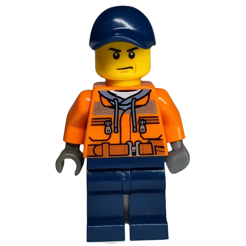 Construction Worker, Orange Jacket with Zippe… — minifigurine LEGO | Brick Broker
