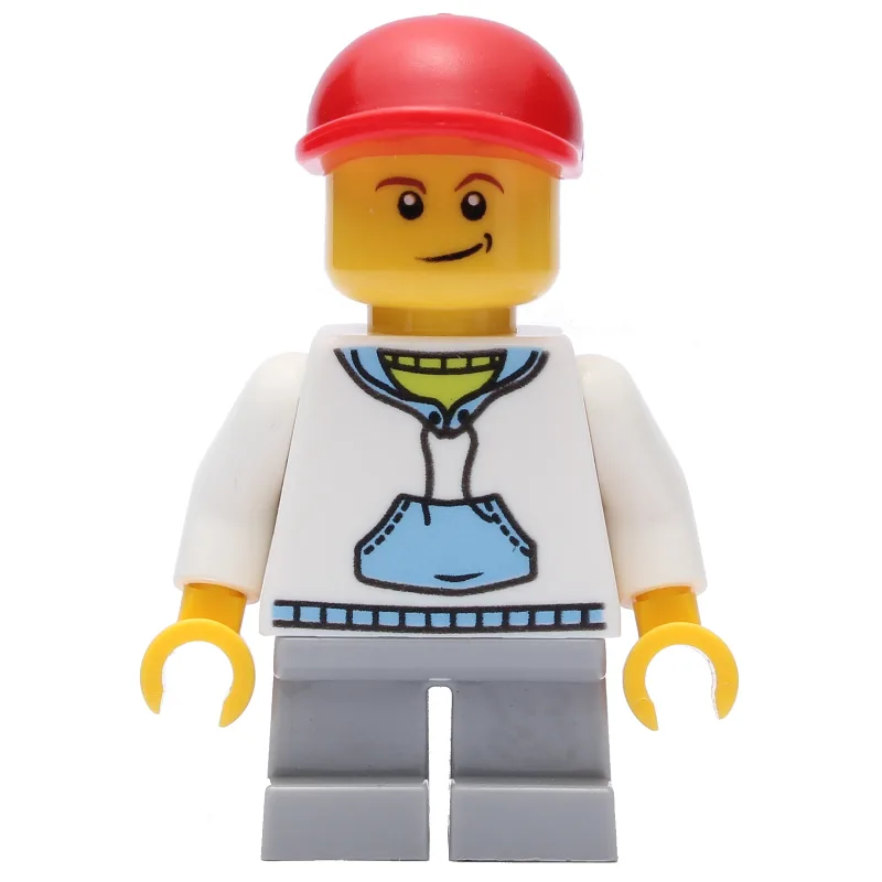 Boy, White and Blue Hoodie, Short Light Bluis… — minifigurine LEGO | Brick Broker