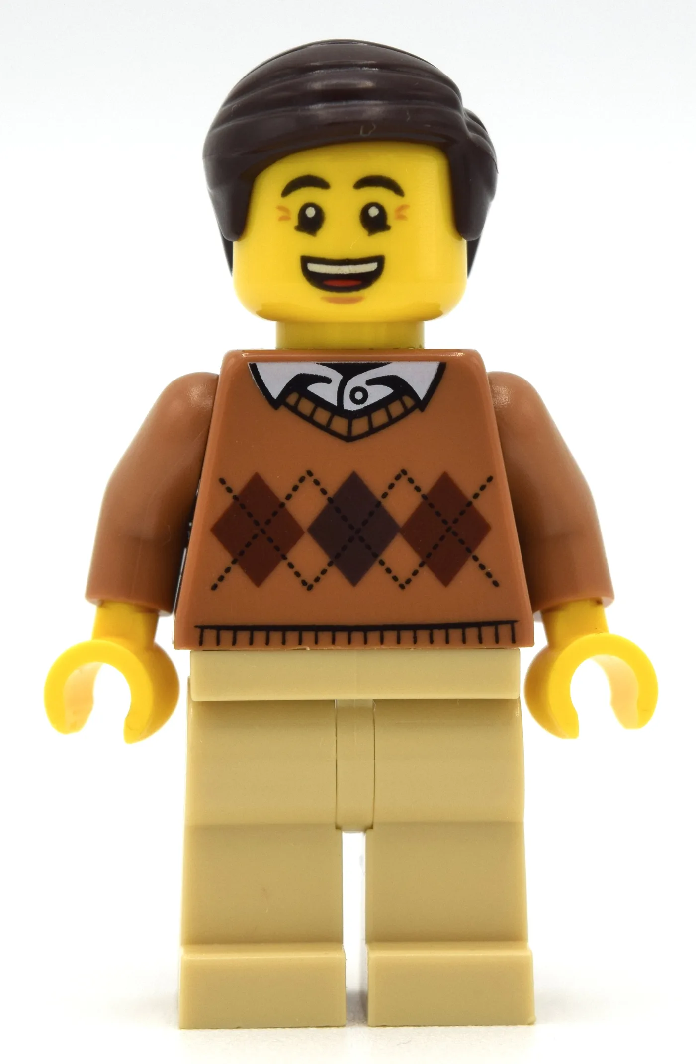 Medium Nougat Torso, Tan Legs, Dark Brown Hair — minifigurine LEGO | Brick Broker