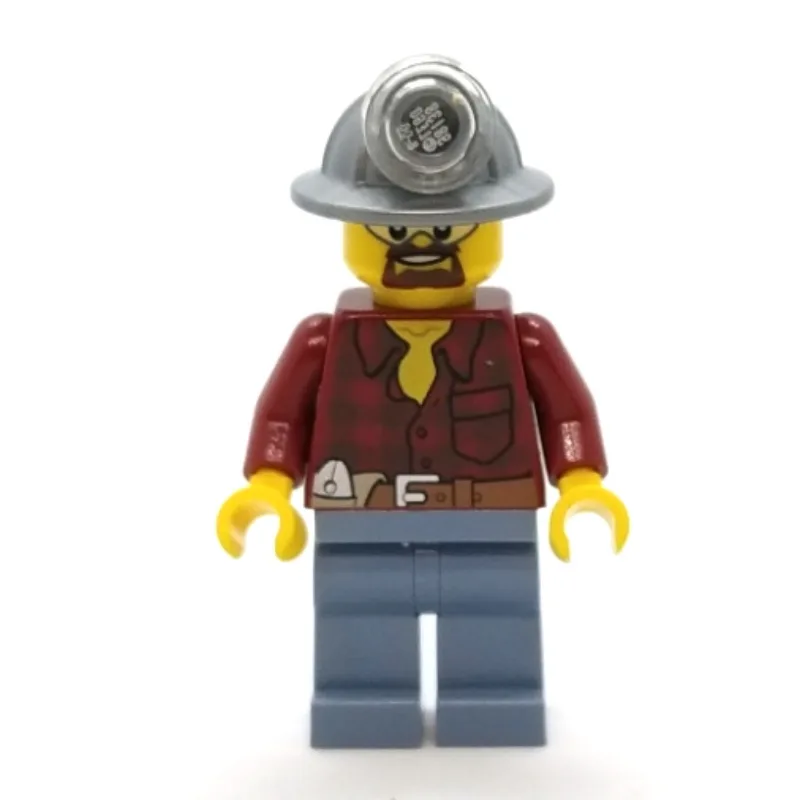 Miner, Dark Red Flannel Shirt, Mining Hat, Go… — minifigurine LEGO | Brick Broker