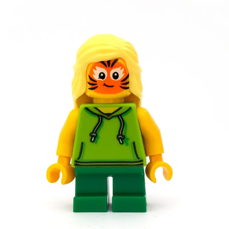 Girl, Lime Hoodie, Short Green Legs, Tiger Fa… — minifigurine LEGO | Brick Broker