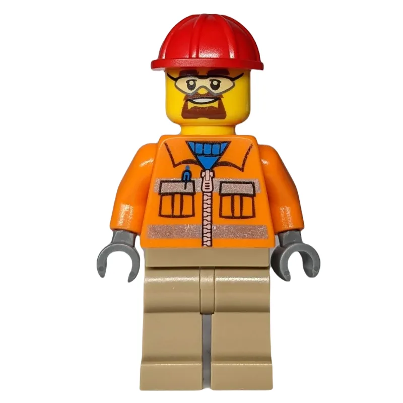 Construction Worker, Orange Jacket with Zippe… — minifigurine LEGO | Brick Broker
