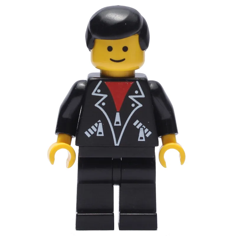 Man, Open Black Jacket over Red Shirt, Black… — minifigurine LEGO | Brick Broker