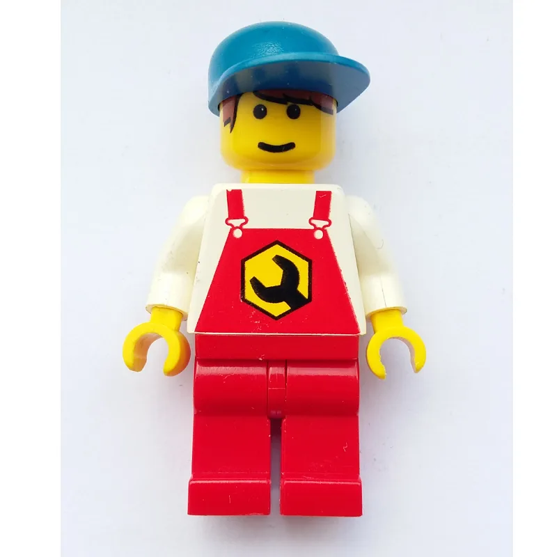 Mechanic, Red Overalls, Blue Cap, Printed Hair — minifigurine LEGO | Brick Broker